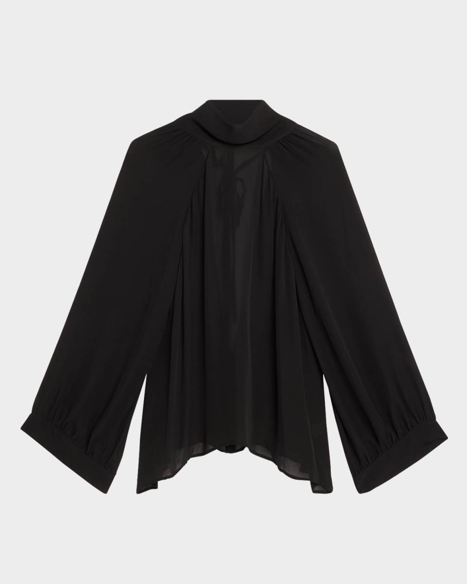 Elianna Cutout Pleated Silk Blous
